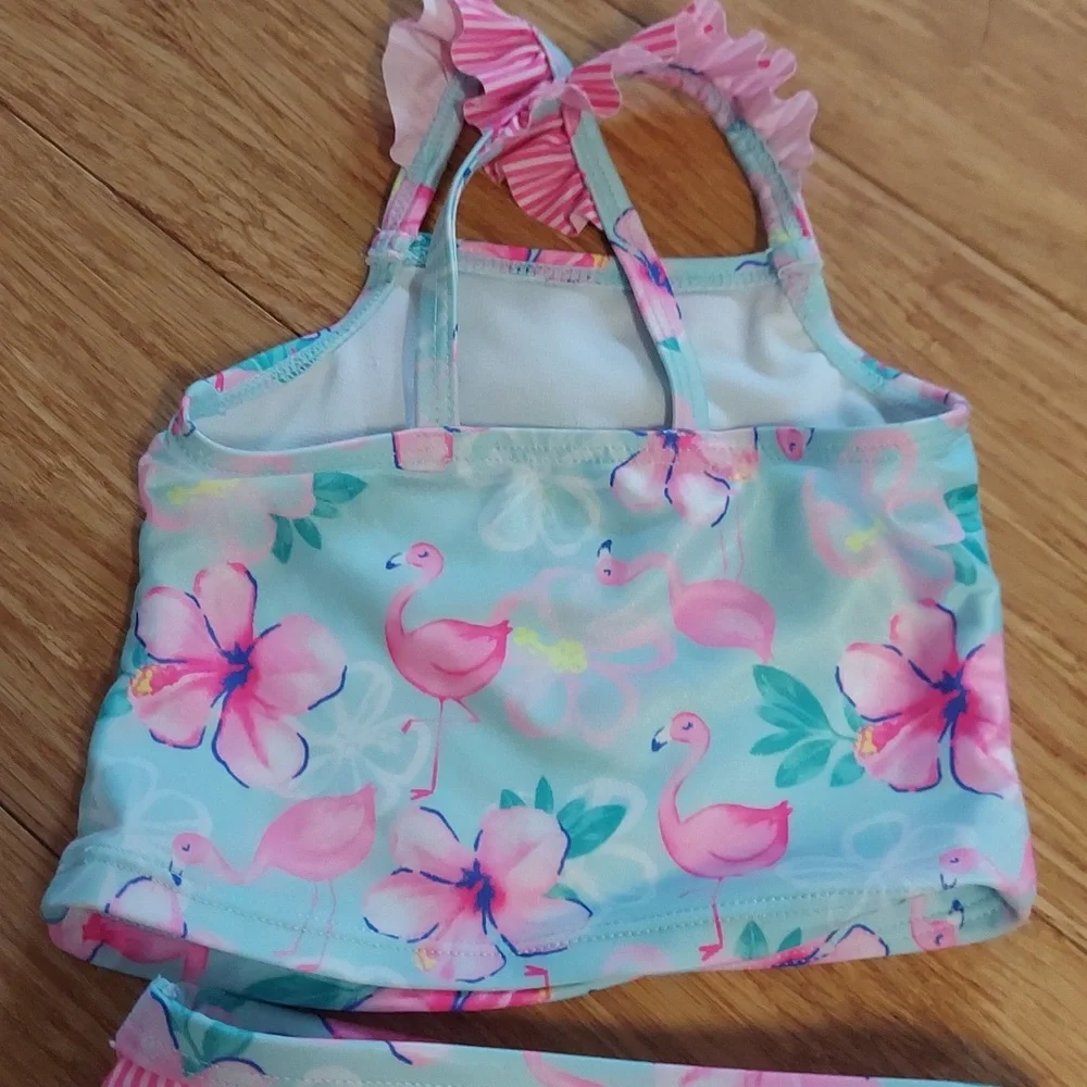 🎁 10/$25 - 2T Flamingo tankini, stripes, teal and pink